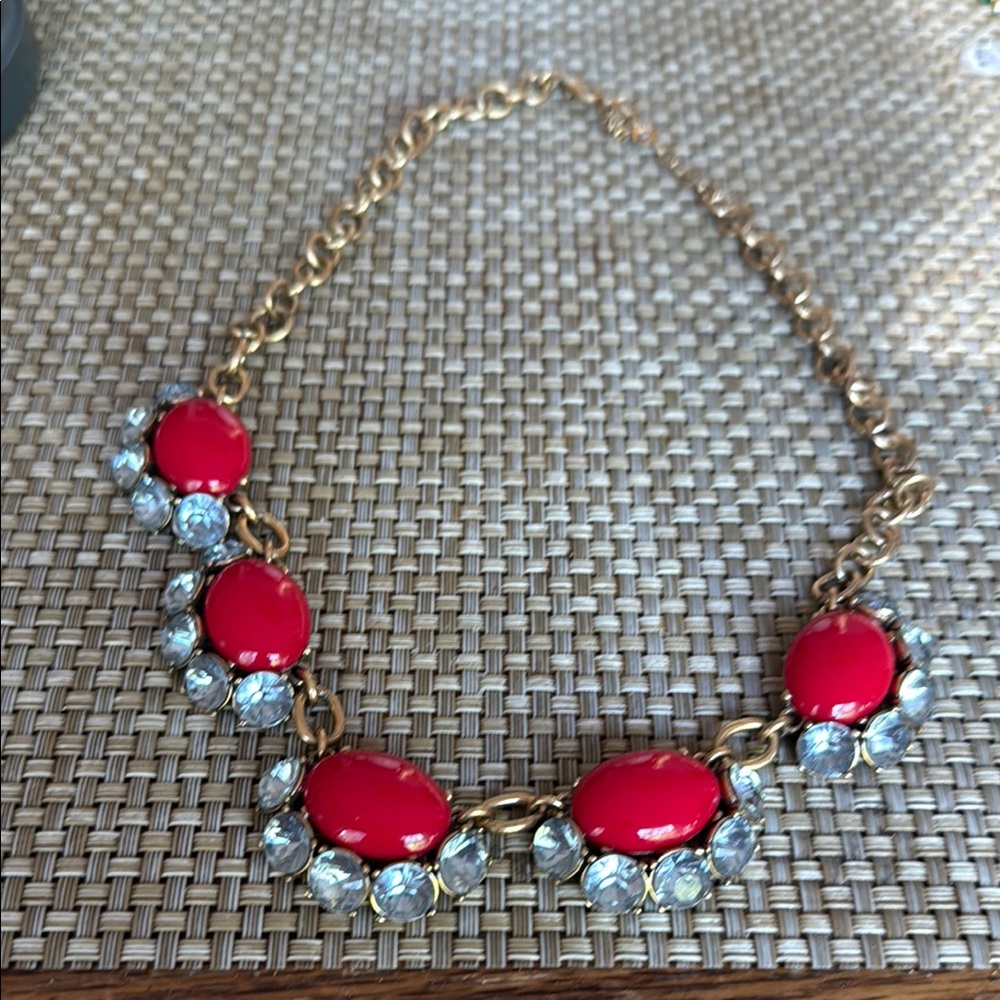 Elegant Red and Gold Necklace LUCITE RHINESTONES